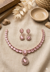 Rhodium Plated Premium Pink Zircons Studded Necklace Set
