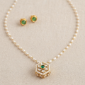 Gold Plated Stones Studded Pendant with Studs