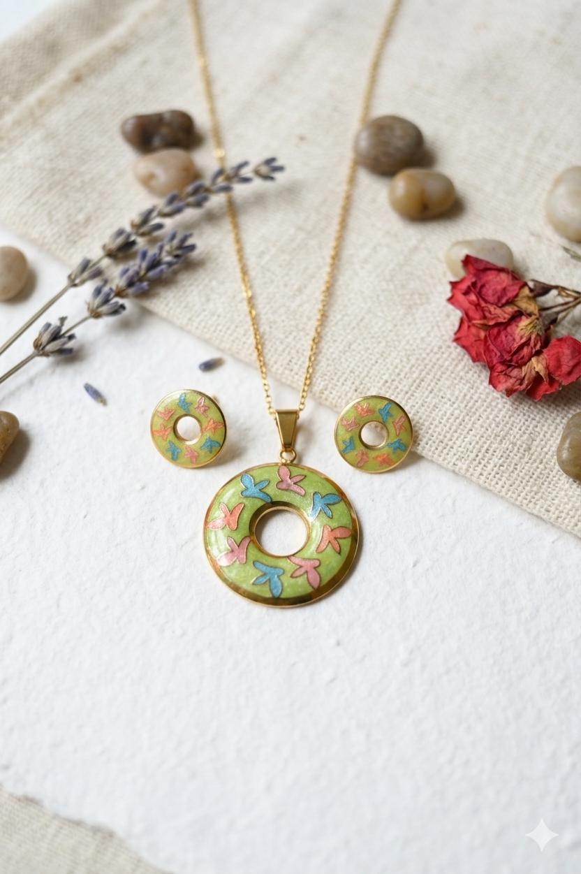 Round Shape Raisin Art Pendant Set