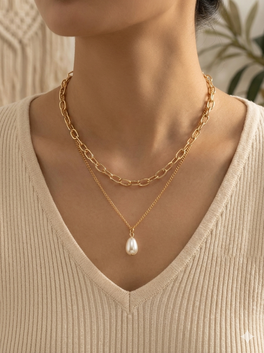 Cultured Pearl Drop Paperclip Chain