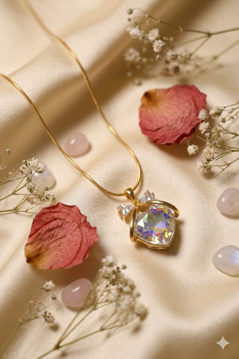 Multicolor Shine Diamond Heart Pendant Chain