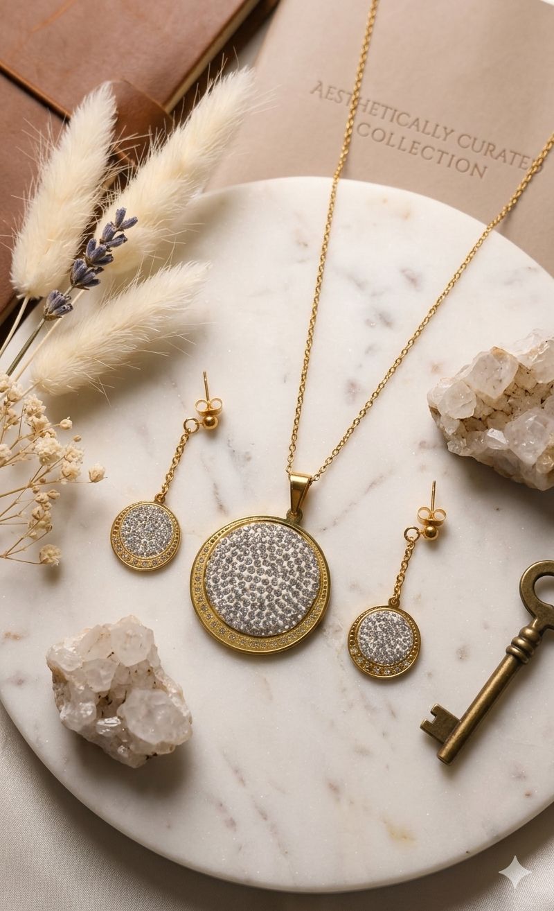 Round Shape Gold Plated Pendant Set