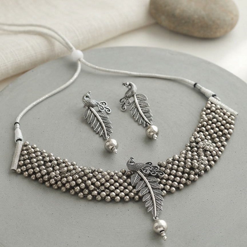 Sparkling Elegance Peacock Oxidized Neckpiece