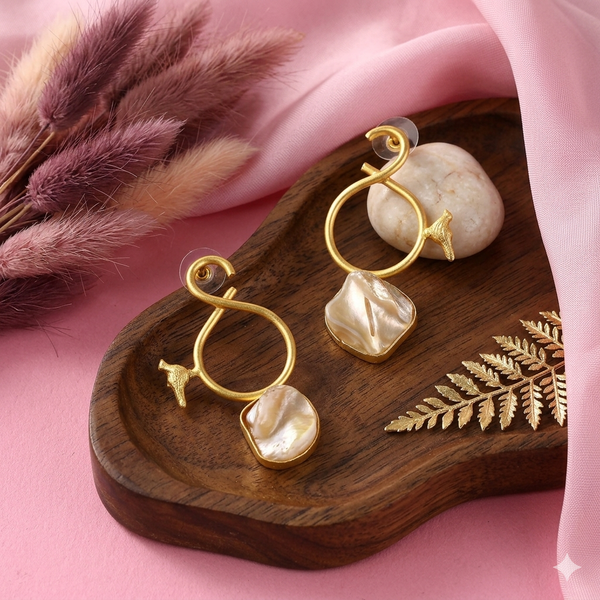 Moonstone Brass Earring with Bird Design