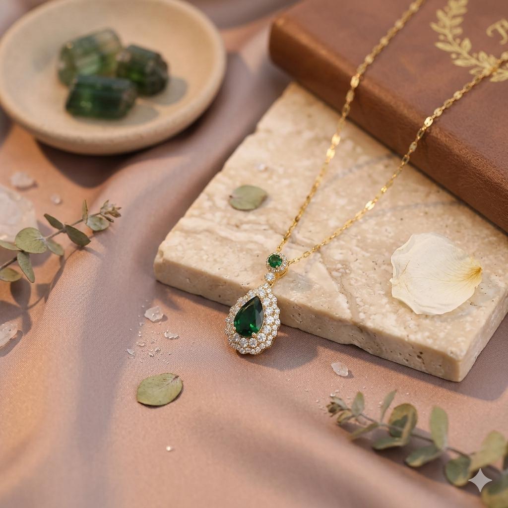 Crystal Emerald Water Drop Pendant