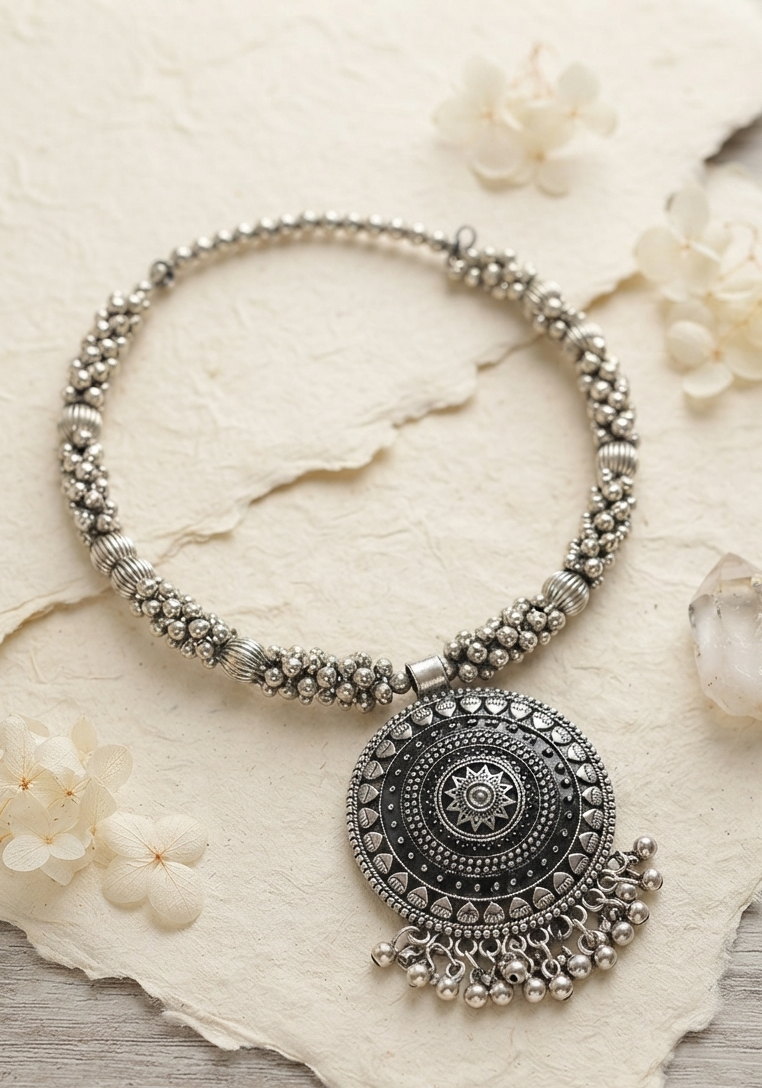 Oxidized Simple Ghungroo Necklace