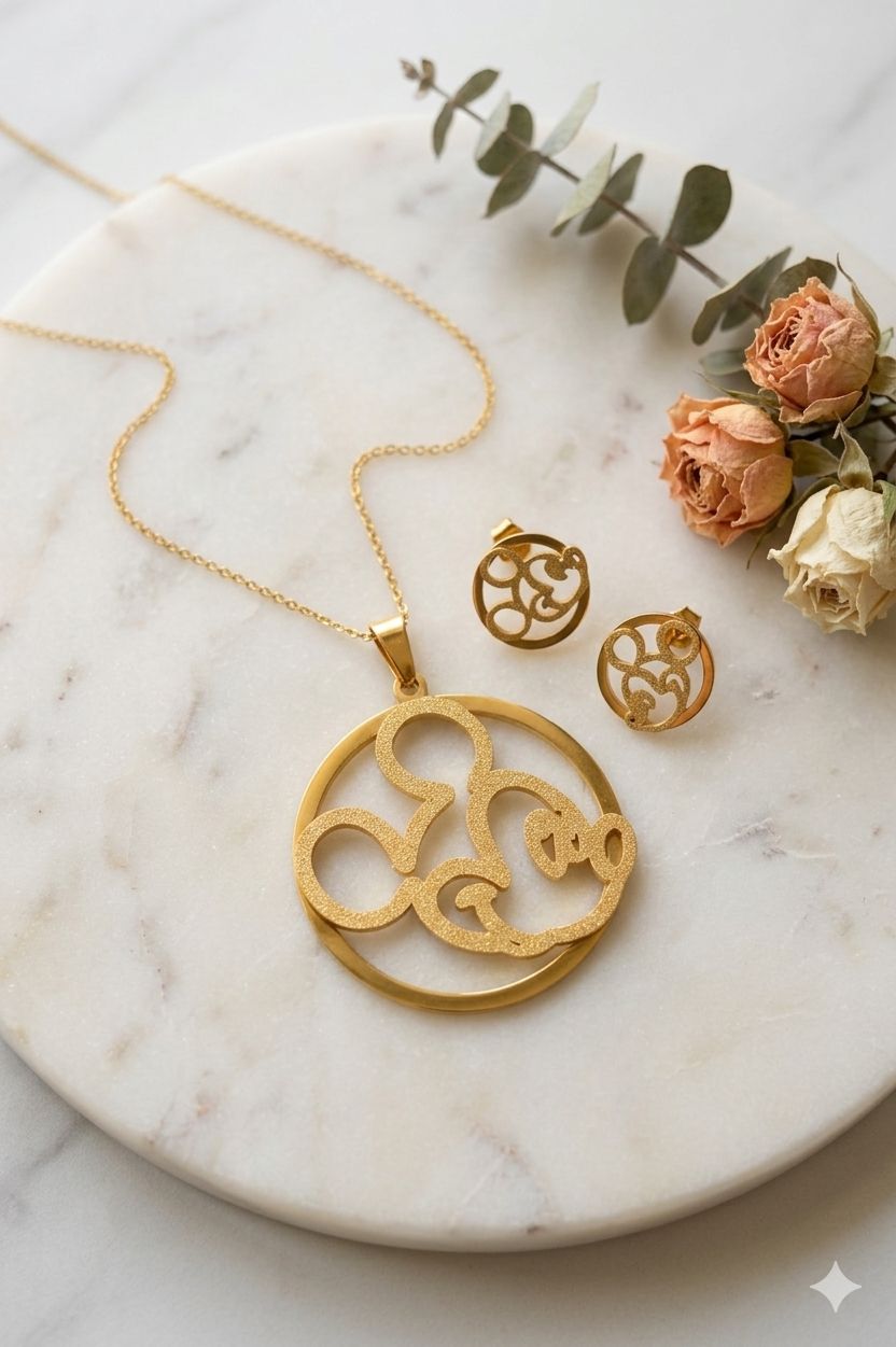 Micky Mouse Gold Plated Pendant Set
