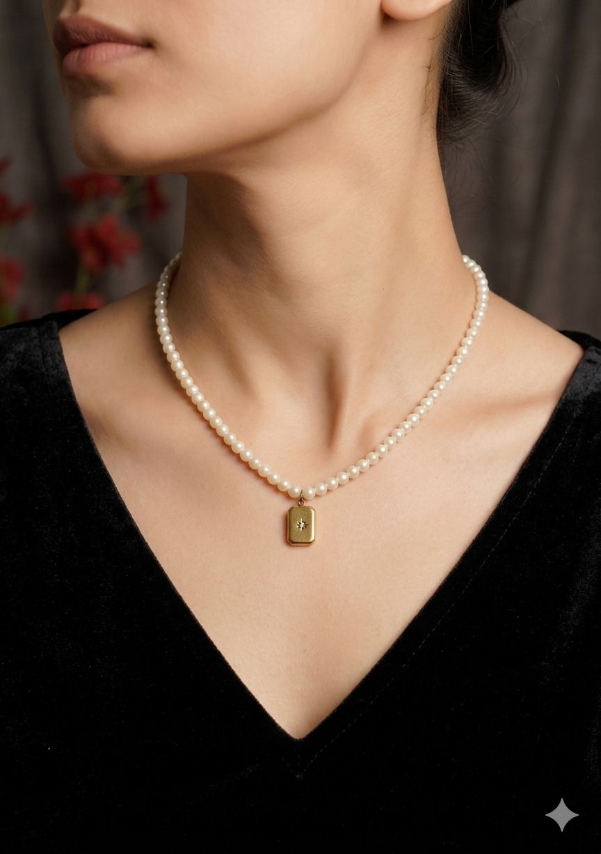Gold Toned Pearl Mala Pendant