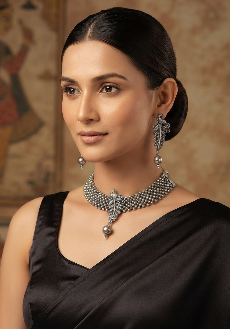 Sparkling Elegance Peacock Oxidized Neckpiece