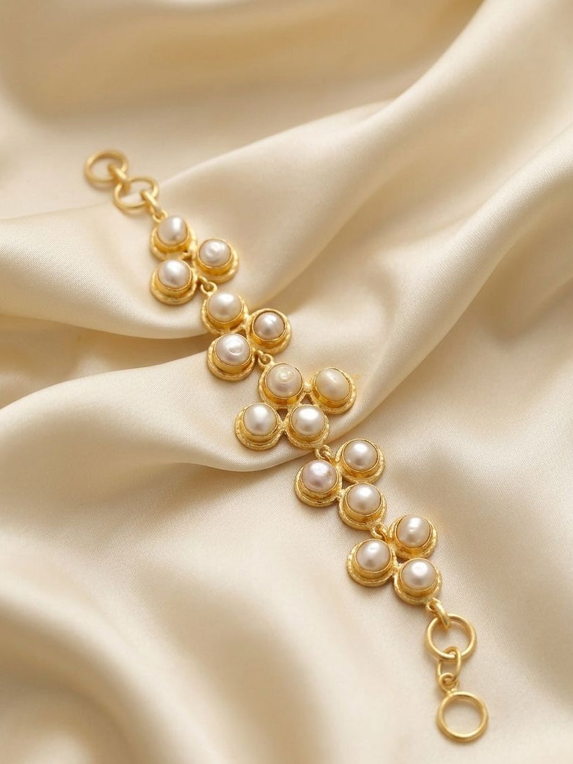 Meraki Gold Plated Adjustable Bracelet with White Pearl
