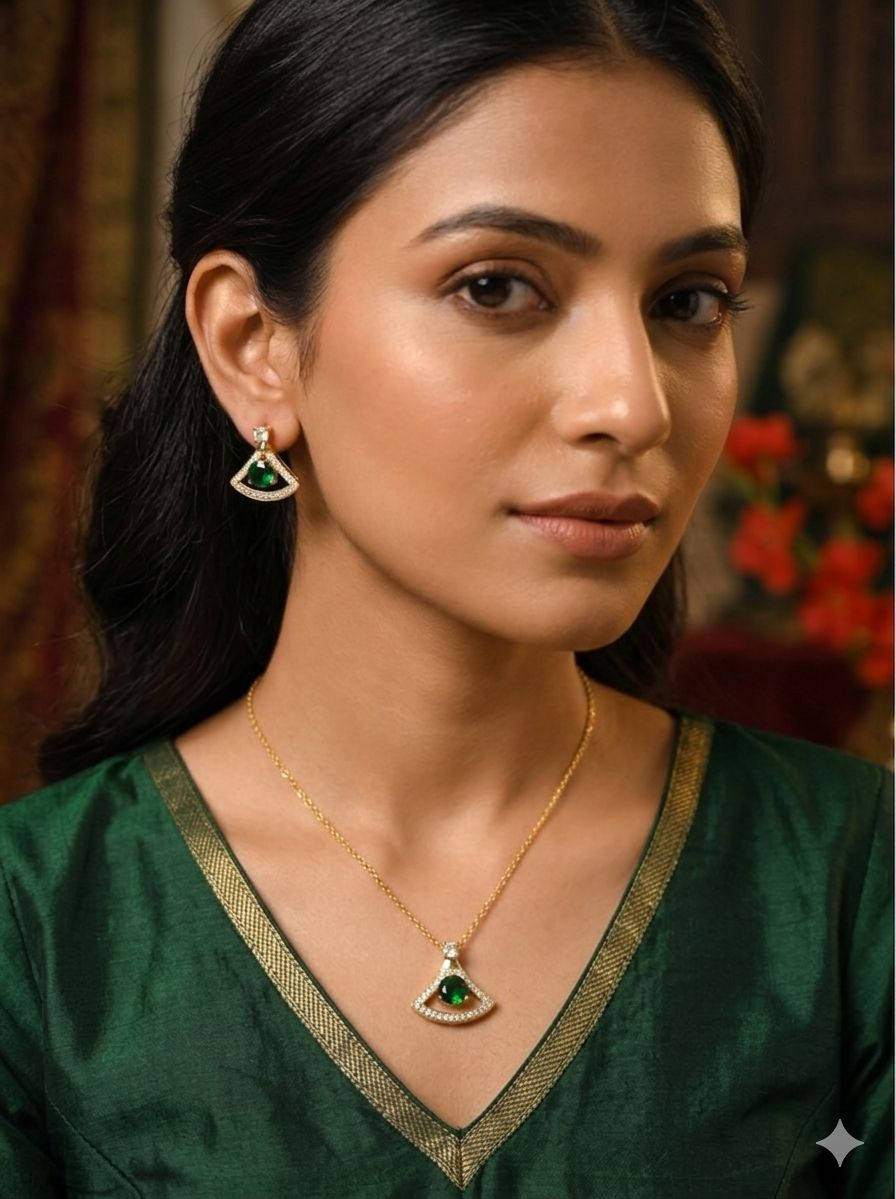 Emerald Pendant with Gold Plated Chain