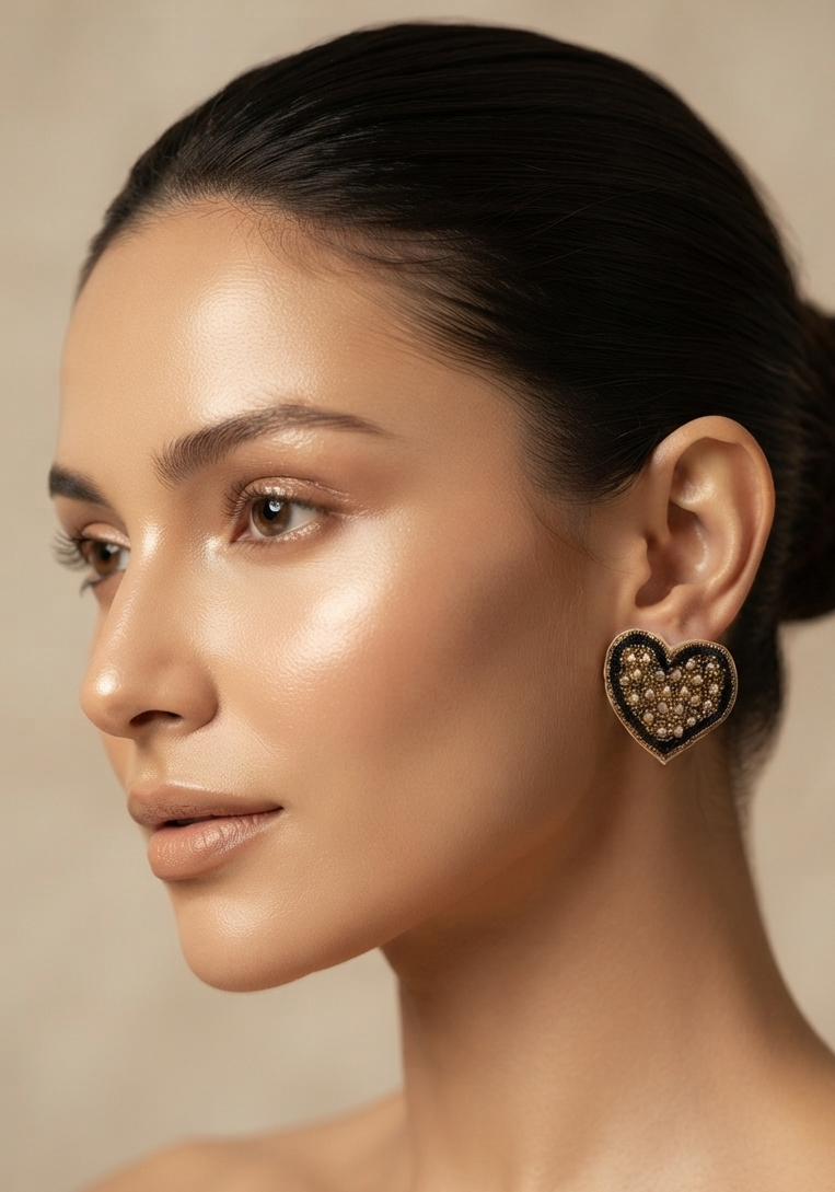 Heart Shape Black Quirky Earrings