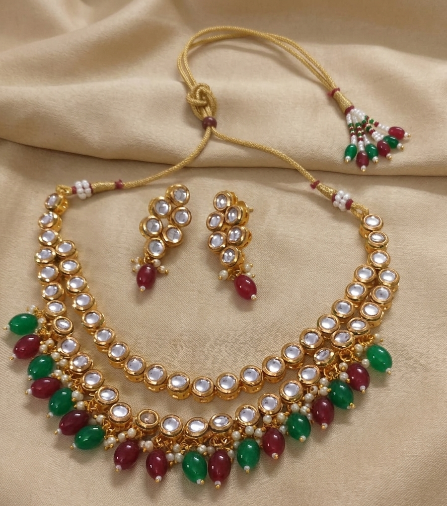 Meraki Gold Plated Kundan Necklace Set