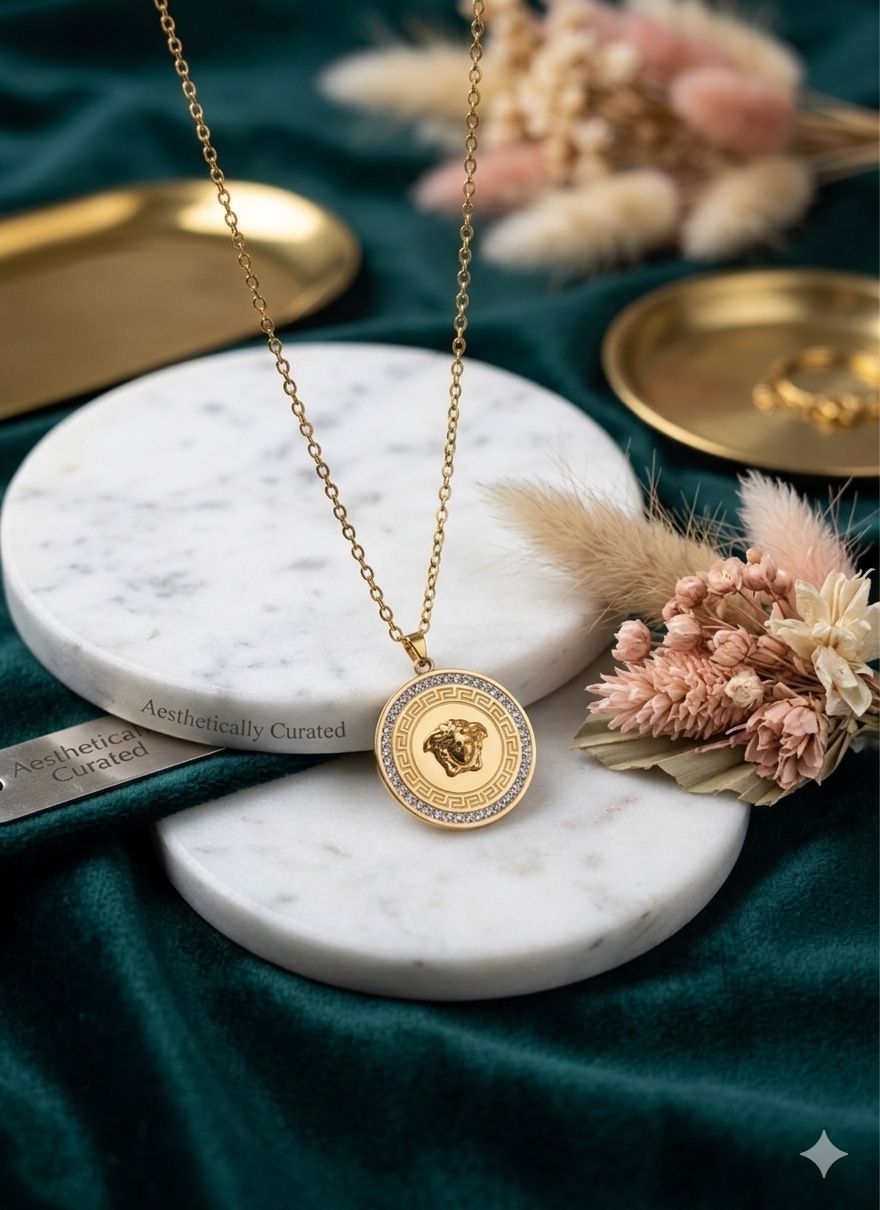 Stylish Round Shape Gold Plated Pendant Chain