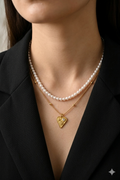 Pearls And Heart Double Chain Pendant