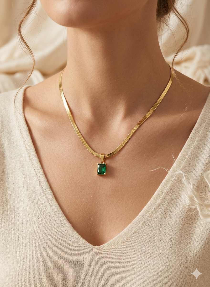 Anti-Tarnish Single Stone Pendant Snake Chain