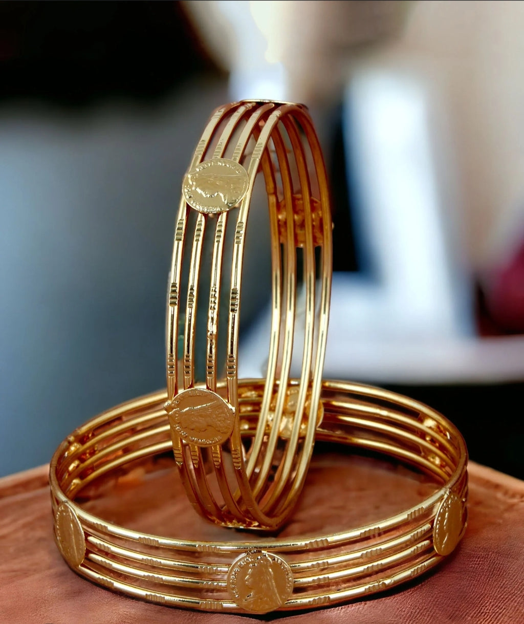 Traditional Ethnic Victorian Coin Studded Gold-Plated Bangles