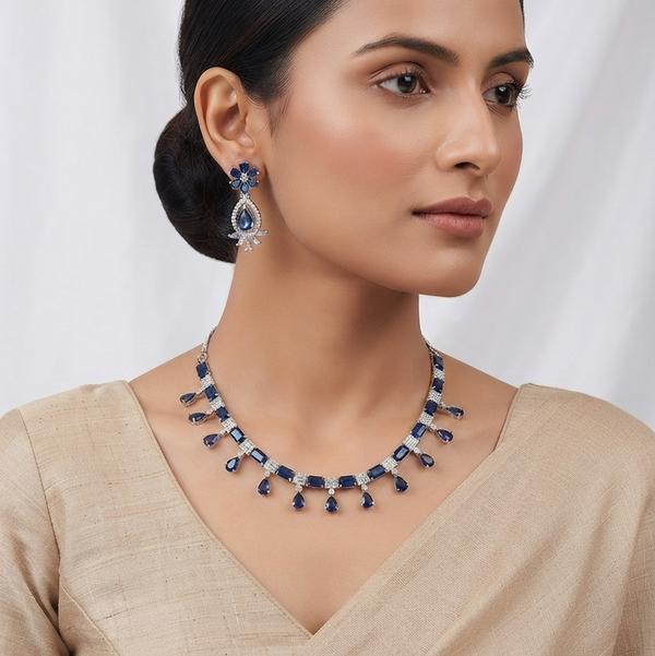 Exclusive Royal Blue Diamond Studded Choker Set