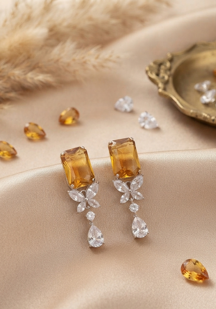 Rectangular Diamond Studded Earrings