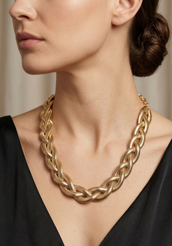 Vintage Light Gold Tone 3 Strands Braided Necklace