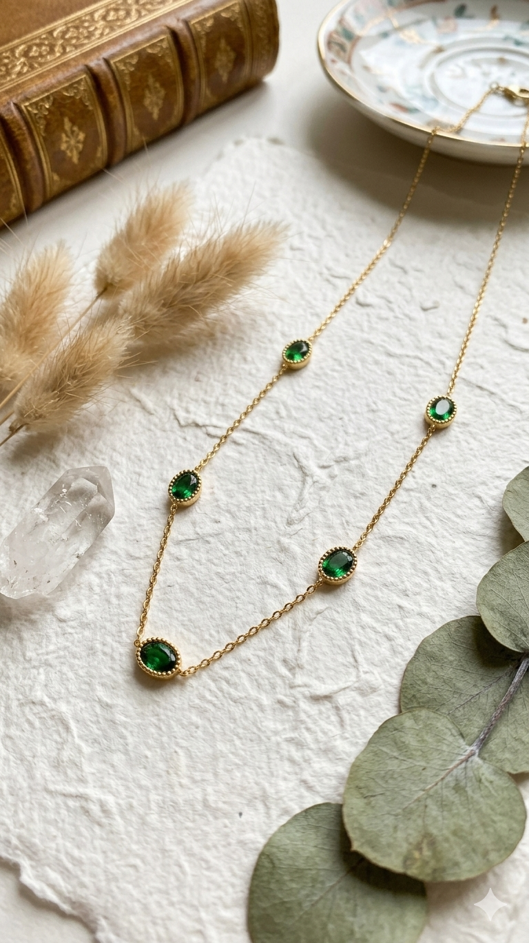Anti-Tarnish Green Stone Pendant