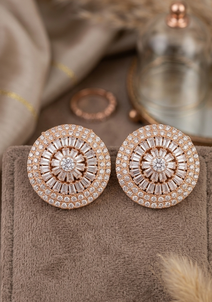 Gold Plated Flower Stud Earrings for Women/Girls