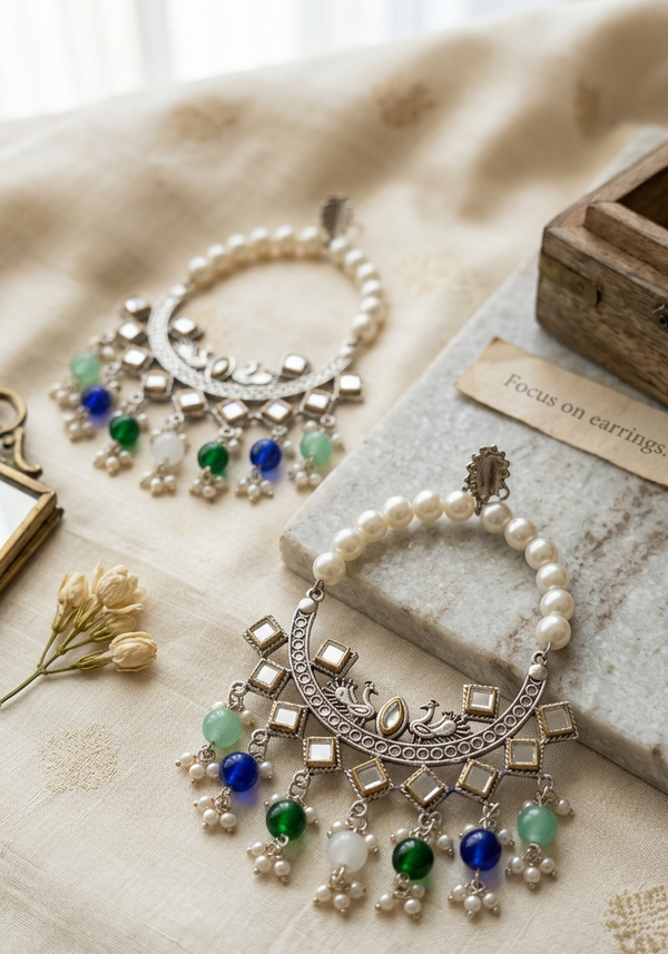 Queen Floral Peacock Beads Chand Bali