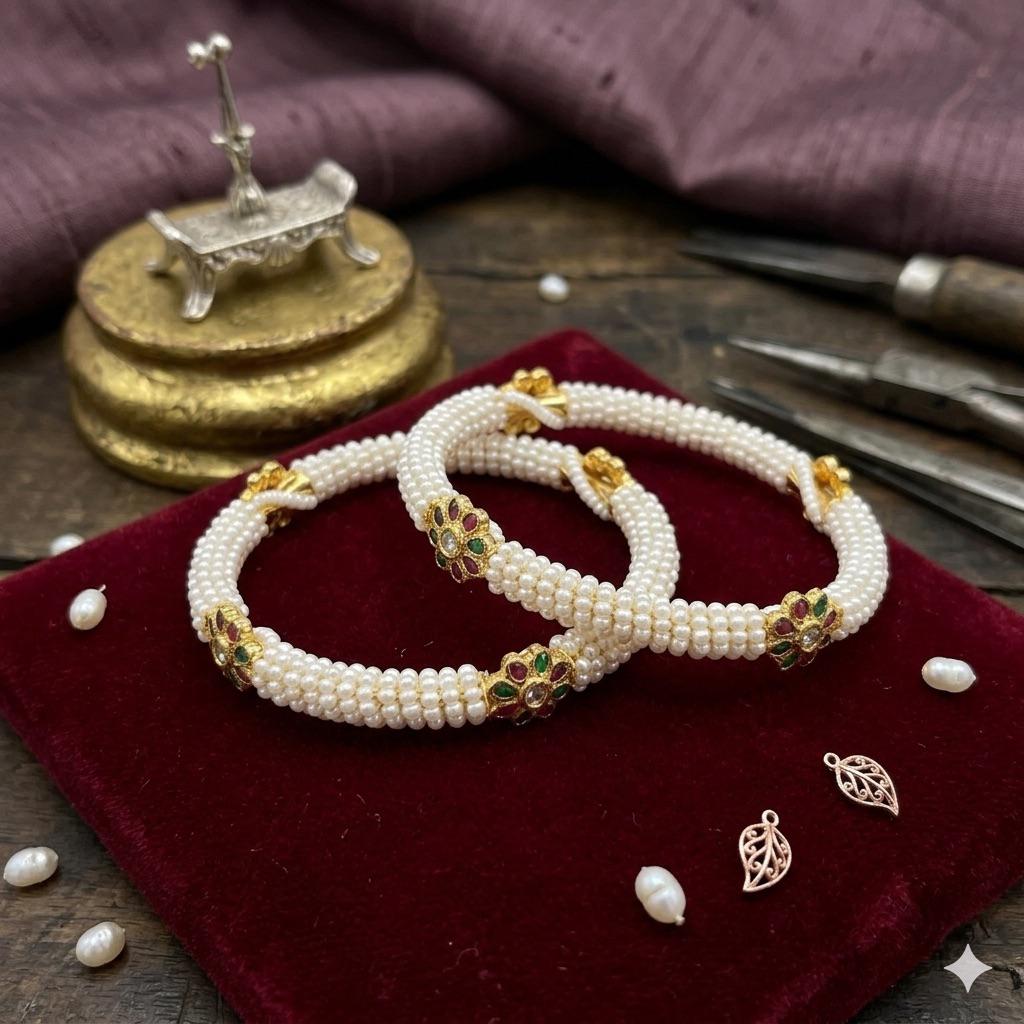 Elegant White Moti Bangles