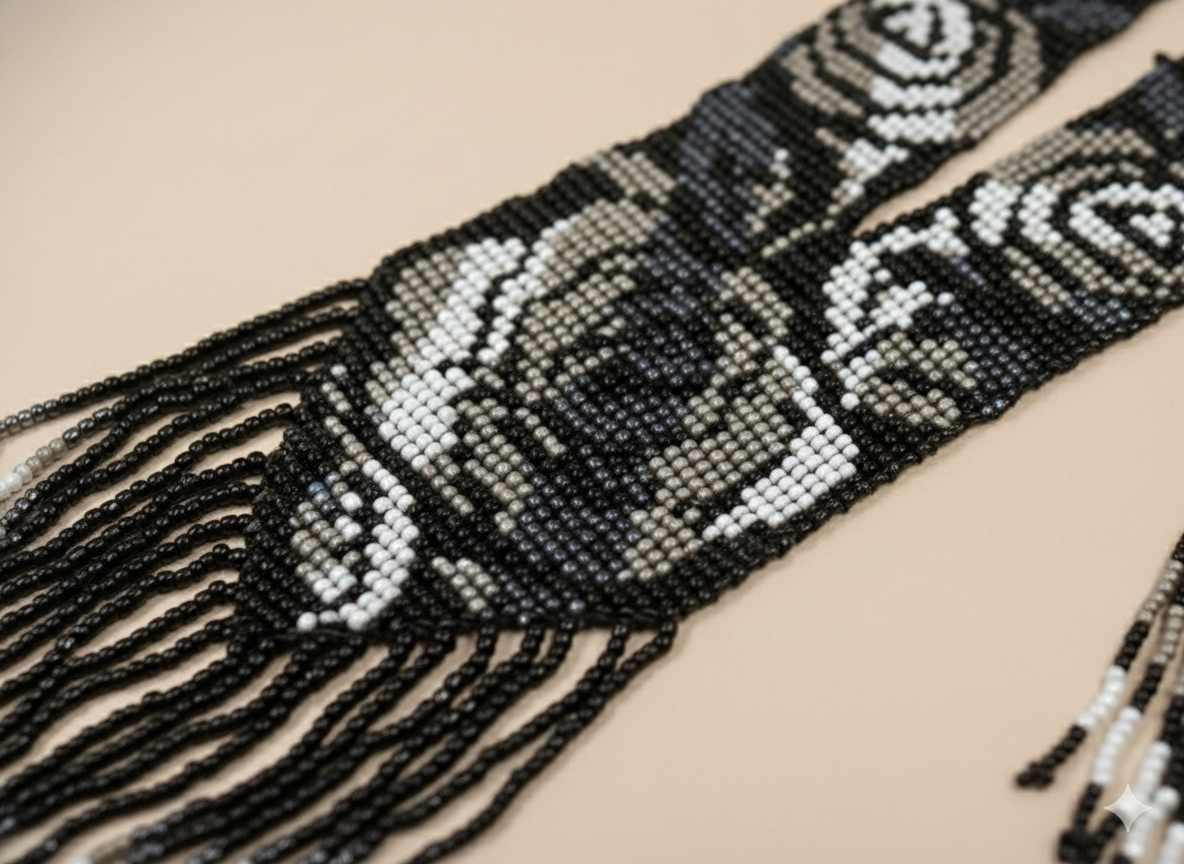 Flower Design Black & White Beads Necklace