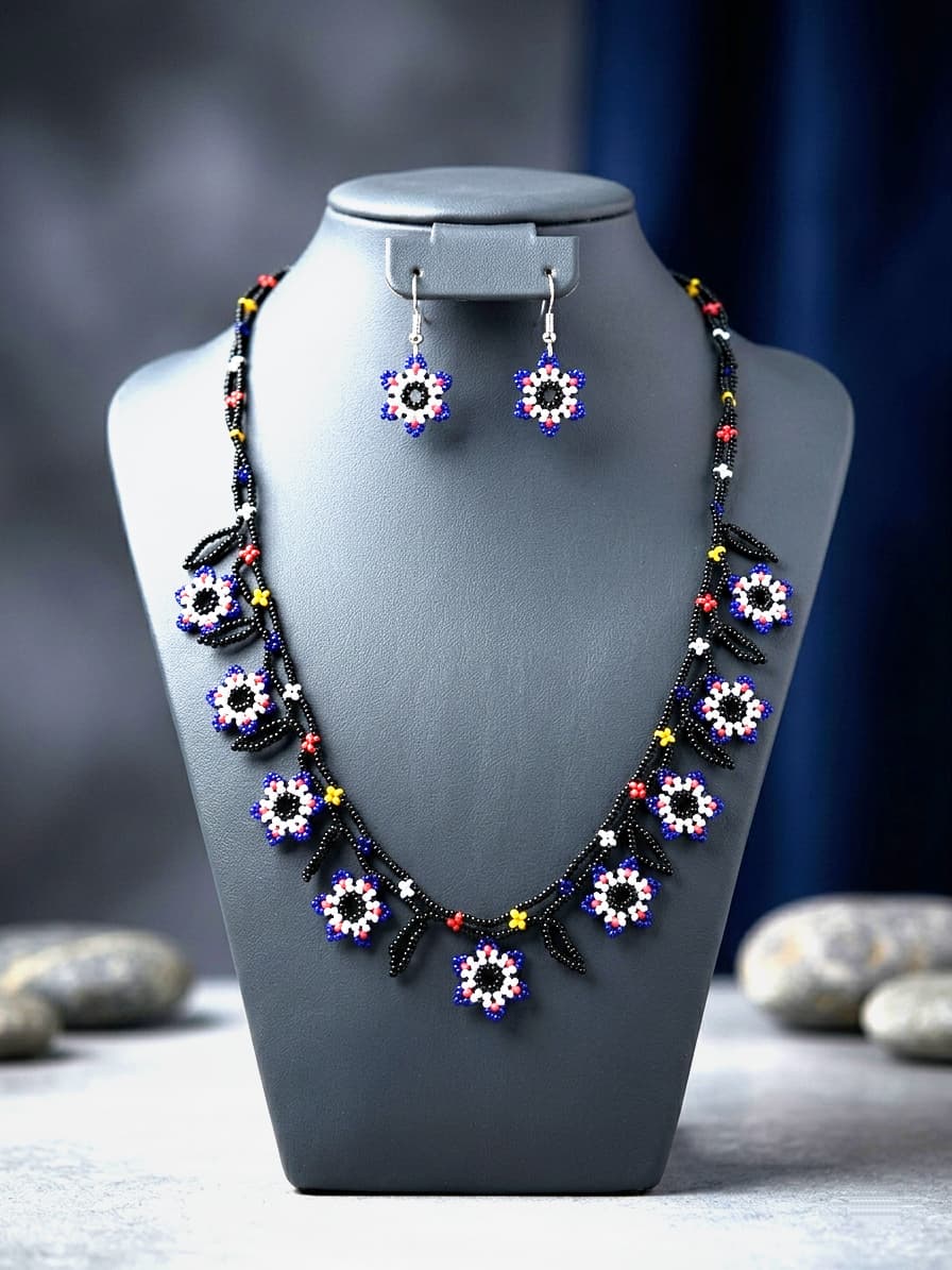 Handwoven Flower Beaded Necklace