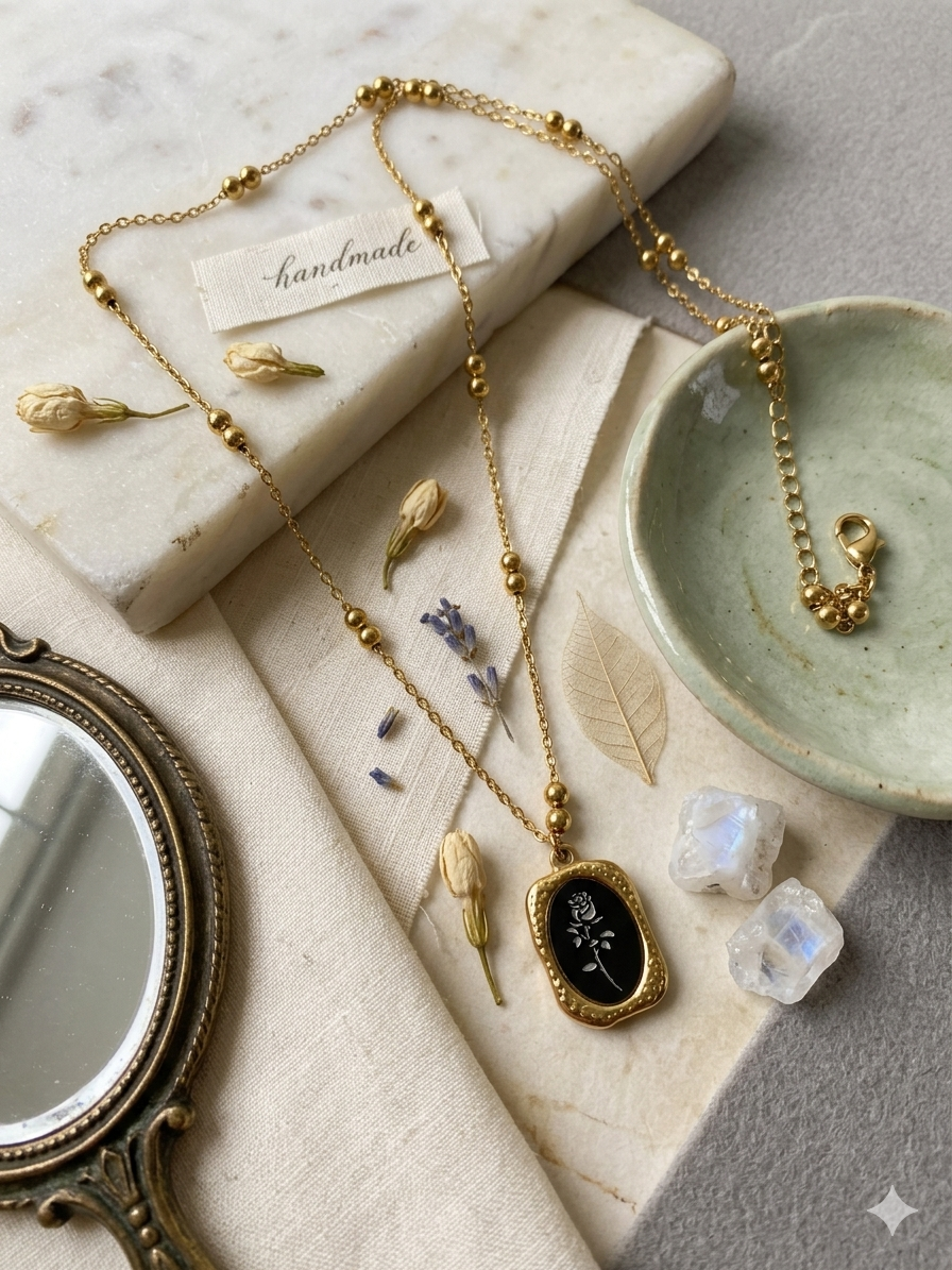 Anti -tarnish Rose Pendent Set
