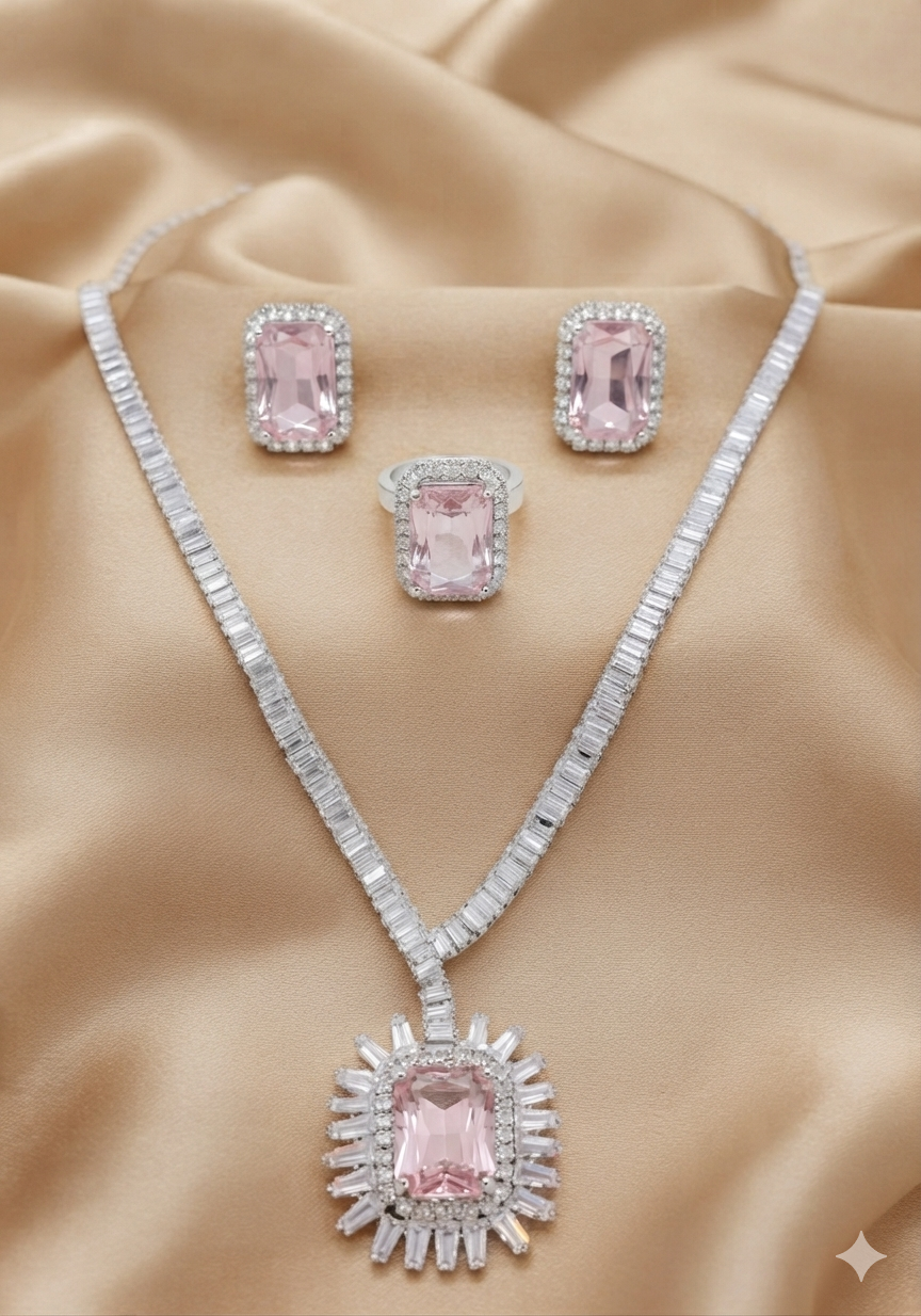 Pink Stone AD Necklace Set