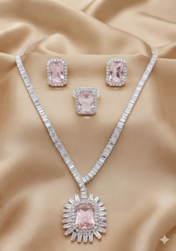 Pink Stone AD Necklace Set
