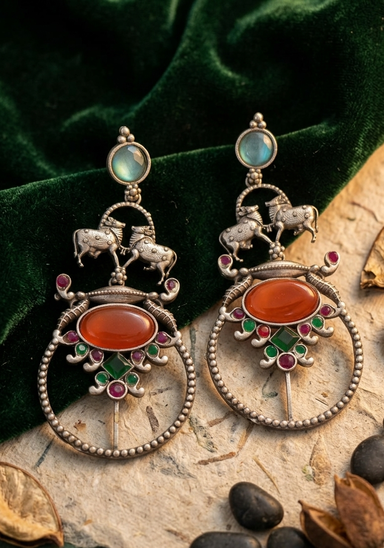 Oxidized Cow Shaped Long Earring